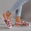 Leopard Print Plush Flat Slippers, Open Toed Elastic Band Slippers, Comfortable and Warm Home Slippers Sandals