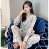 Garden Style Design Ice Silk Printed Comfortable Pajamas Women's Home Wear Set Women's Outerwear Pajama Set