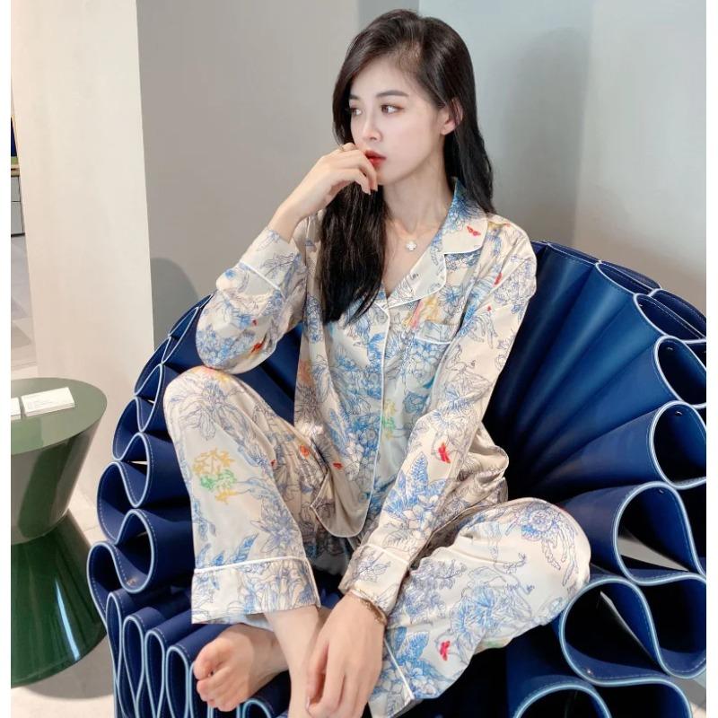 

Удобная пижама в стиле сада с принтом из ледяного шелка, женский комплект домашней одежды, женская верхняя одежда, пижамный комплект XL