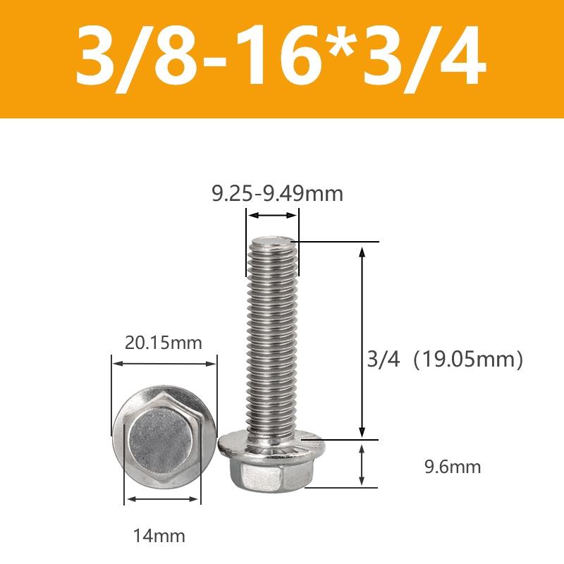 UNC 1/4-20 5/16-18 3/8-16 304 Edelstahl Sechskantkopf mit gerändeltem Flansch Kappe Schraube Sechskant Unterlegscheibenkopf Schraube