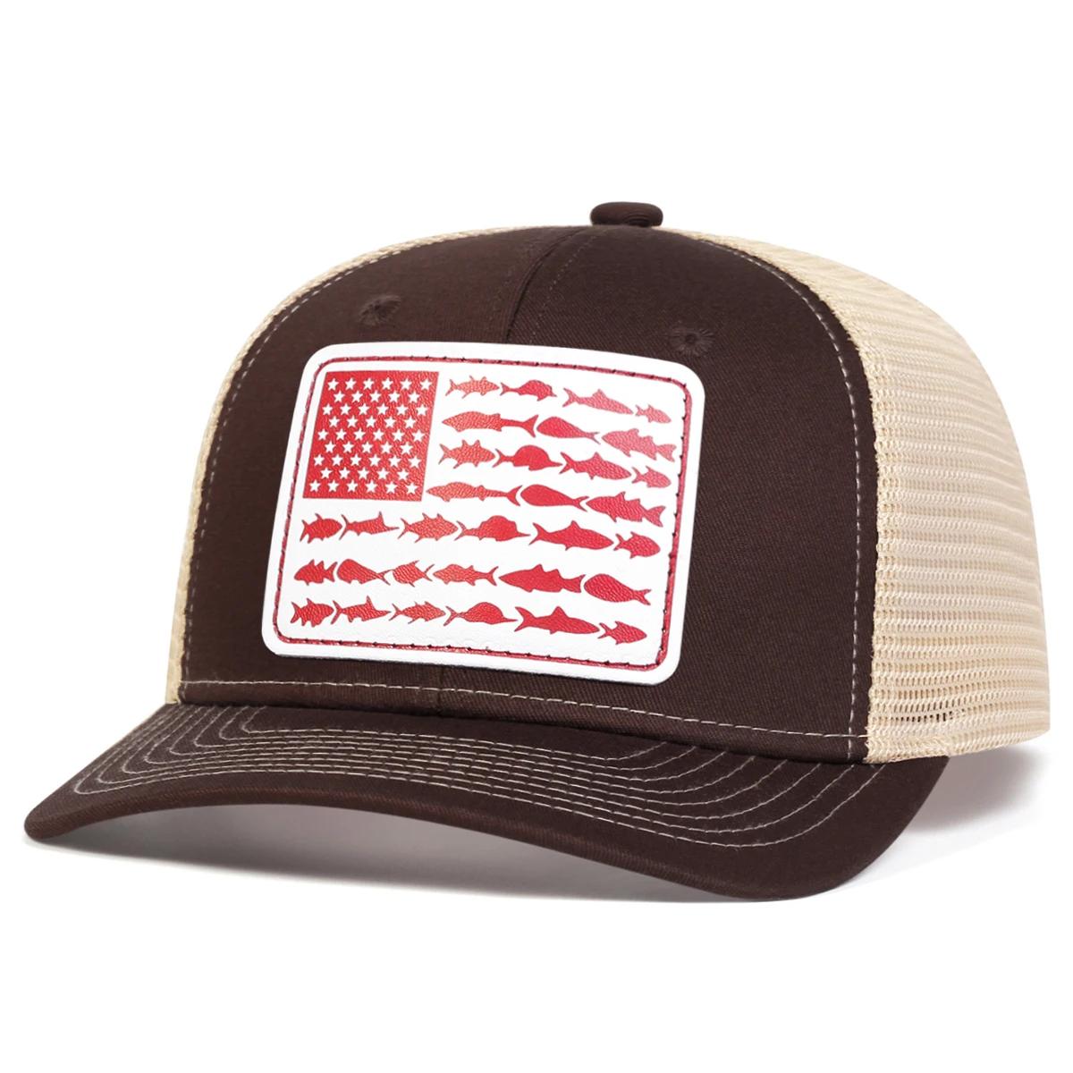 Unisex Weiß Flagge Kleiner Fisch Lederetikett Baseball Netzmützen Frühling Sommer Outdoor Verstellbar Lässige Hüte Sonnenschutz Mütze Kappe beige