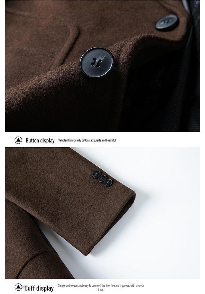 Men's Mid-Length Wool Blend Coat with Suit Collar and Down Liner for Autumn/Winter Business Fashion