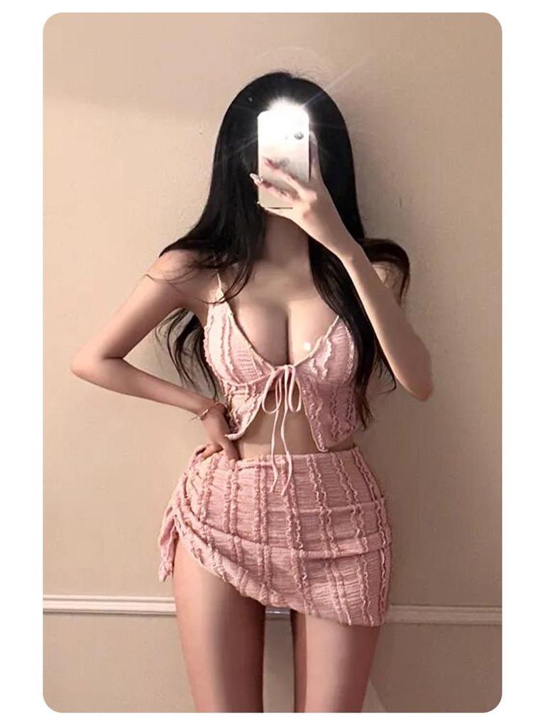 New Korean Small Bust Three-Piece Bikini Set: Pure Desire Style with Ruffle Camisole