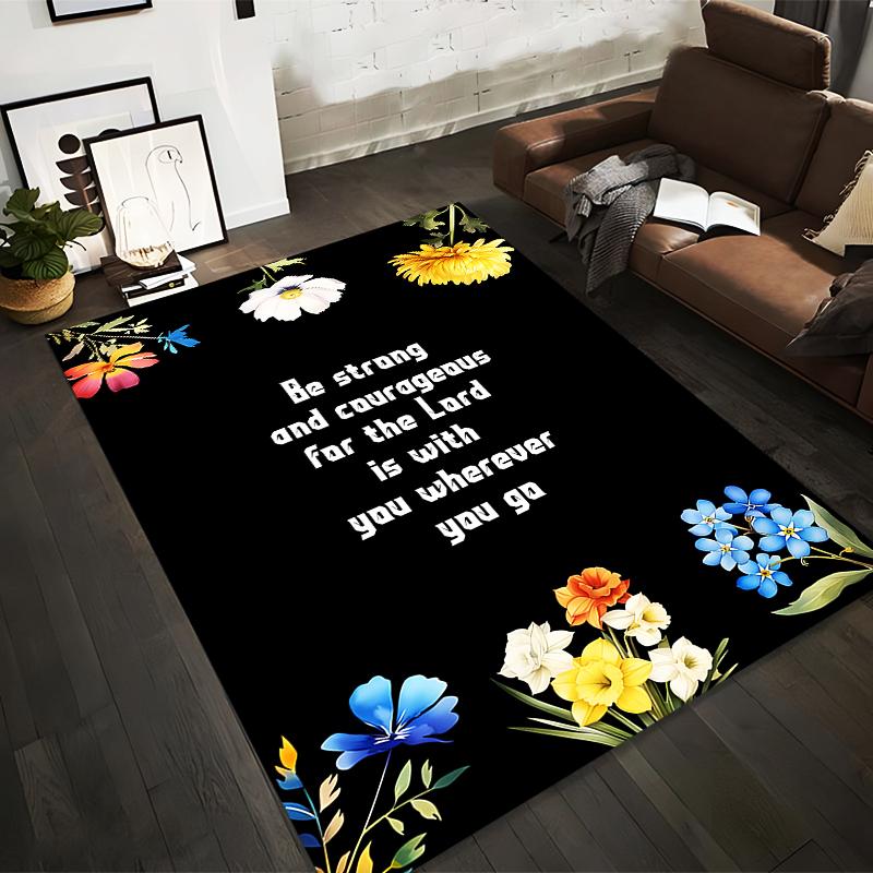 "Floral Courageous Bible Verse Rug - Non-slip Rug Suitable for Living Room and Bedroom Sofas"