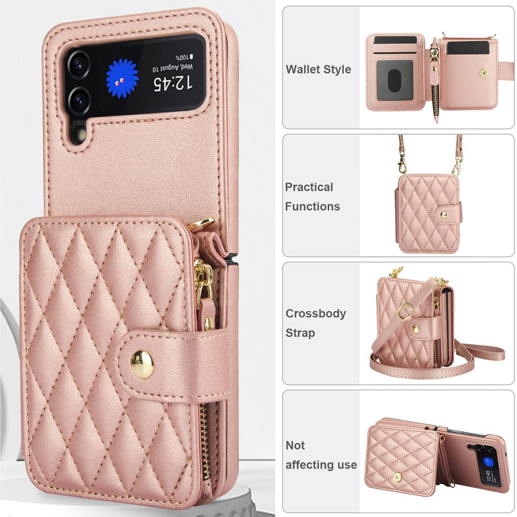 Crossbody Wrist Strap Wallet Card Holder Phone Case for Samsung Galaxy Z Flip 7 6 5 4 Flip6 Flip5 Flip4 Flip3 Leather Bag Cover