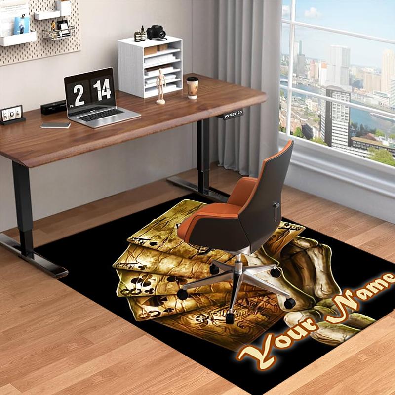 1PC Custom Name "Skull Cards: Death's Grip" Theme Floor Mat Ideal for Living Room, Game Rooms, Office, Bedroom Floor Mat Design