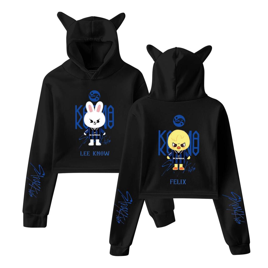 Stilvolles Damen-Kapuzenpullover-Sweatshirt mit Stray Kids-Aufdruck, trendiges langärmeliges Oberteil.