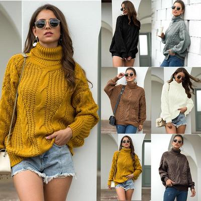 Neue Herbst- und Winter-College-Strickmode für Damen Dickes Zopfmuster Rollkragen-Pullover für Damen