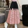 ZANZEA Women Elastic Waist Front Lace Patchwork Casual Pleated Skirts