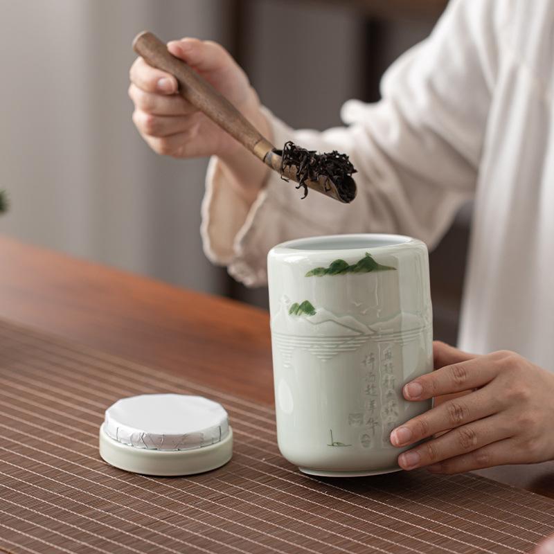 Ceramic Tea Leaf Canister Moisture Proof Sealed Storage Jar for Green And Black Tea Qingci Porcelain New Hot Sale Of The S