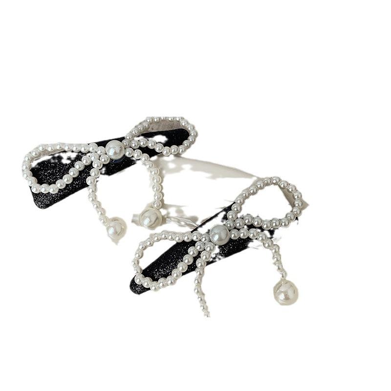 Glitter Pearl Bow Hairpin Niche Personality Versatile Bangs Clip Hair Accessories Headdress Edge Clip