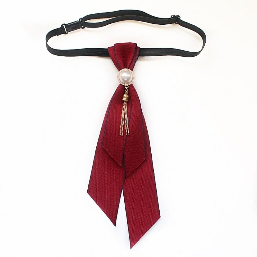 Fashion Vintage Fabric Bow Tie Pearl Adjustable Necktie Handmade Neck Decoration British Bowtie Collar