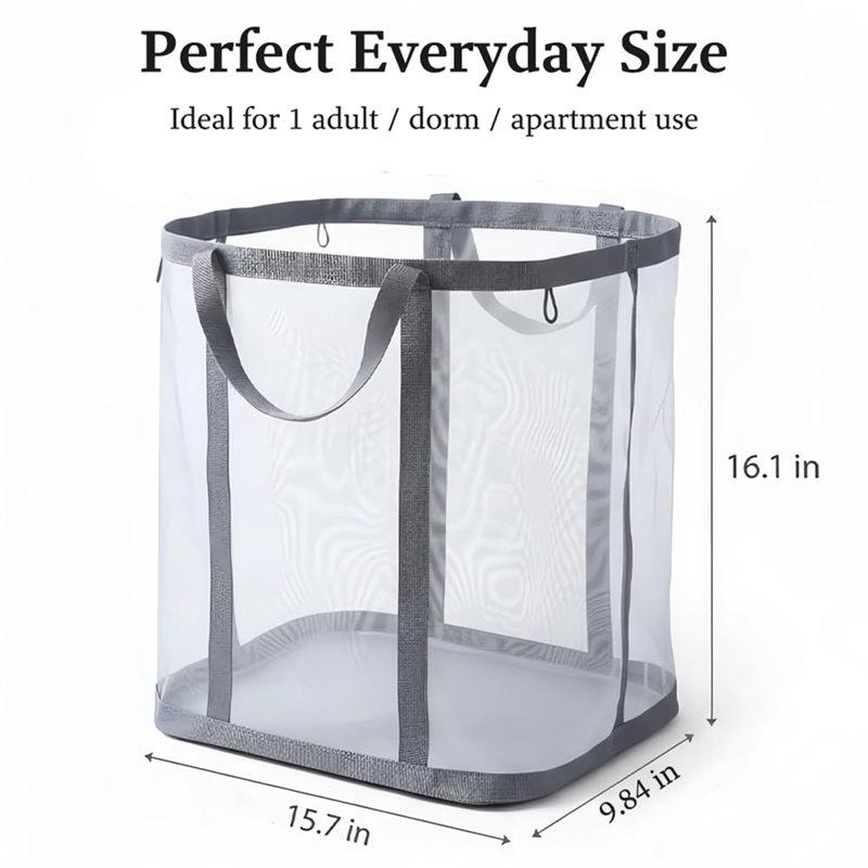 A03F-Mesh Laundry Basket Hamper With Reinforced Handles, Foldable Hanging Storage Bag For Bathroom, Dorm, Travel& Sports