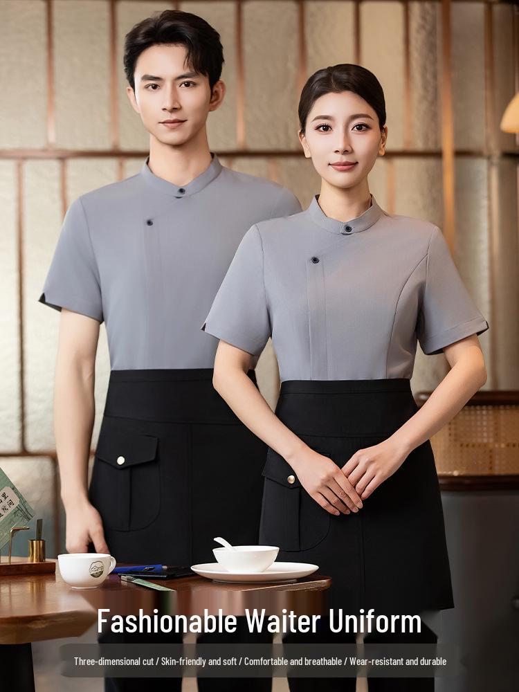 Chinesischer Tee & Hot Pot Uniform - Kurzarm Nationaler Stil für Restaurant- & Café-Personal