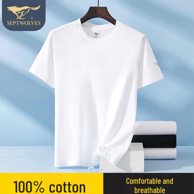 SEPTWOLVES Men's Pure Cotton Short Sleeve T-Shirt