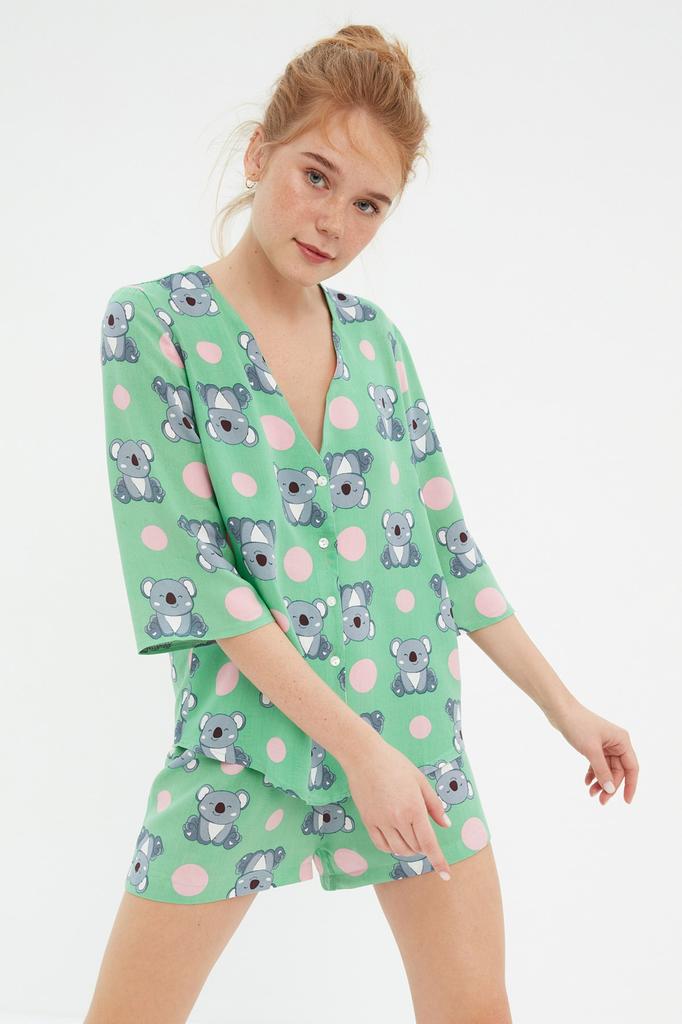 Women's Style Homewear Sleepwear Premium Blue Bamboo Blend Knitted Pajama Set