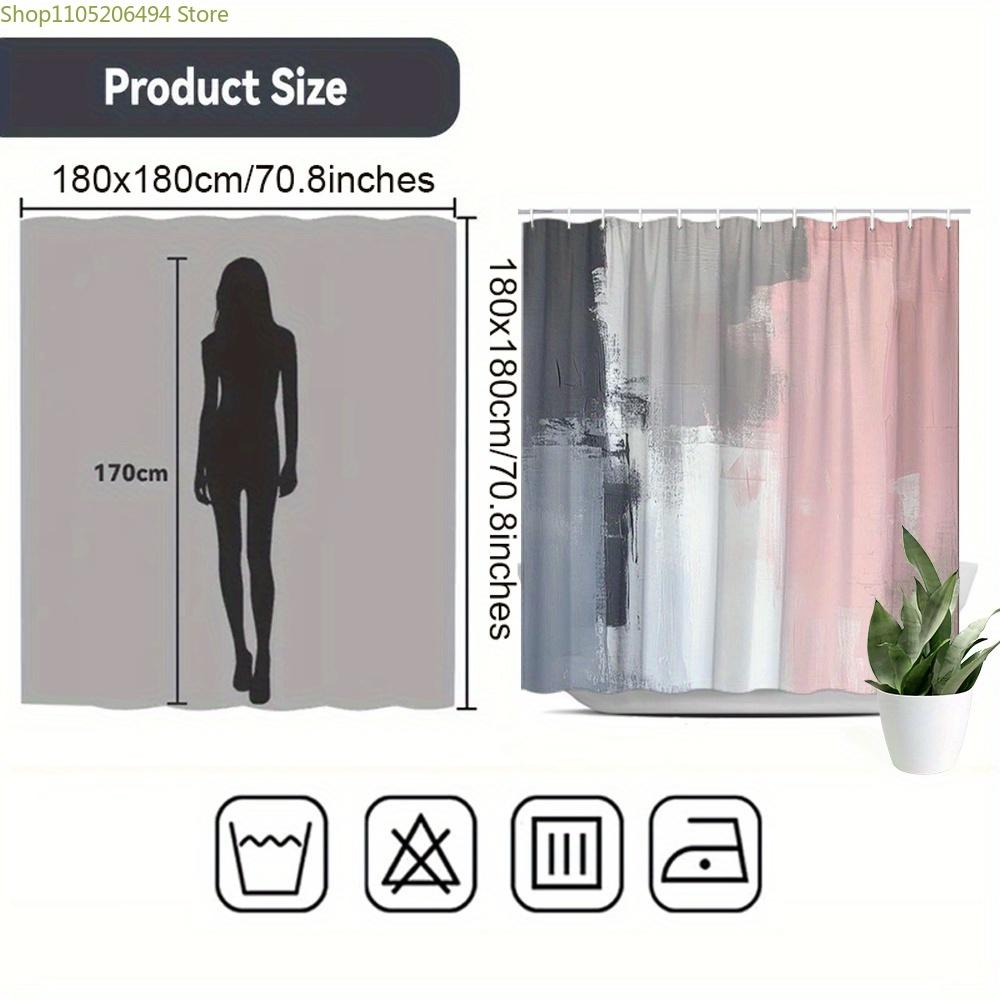 1pc Abstract Pastel Expressionism Shower Curtain - Pink, Grey, White Brushstrokes, Dynamic Texture, Serene Vibrant Mood, Polye