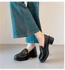 Versatile British Style Cowhide Mid-Heel Loafers - Retro Round Toe Slip-On Women's Shoes with 5cm Chunky Heel