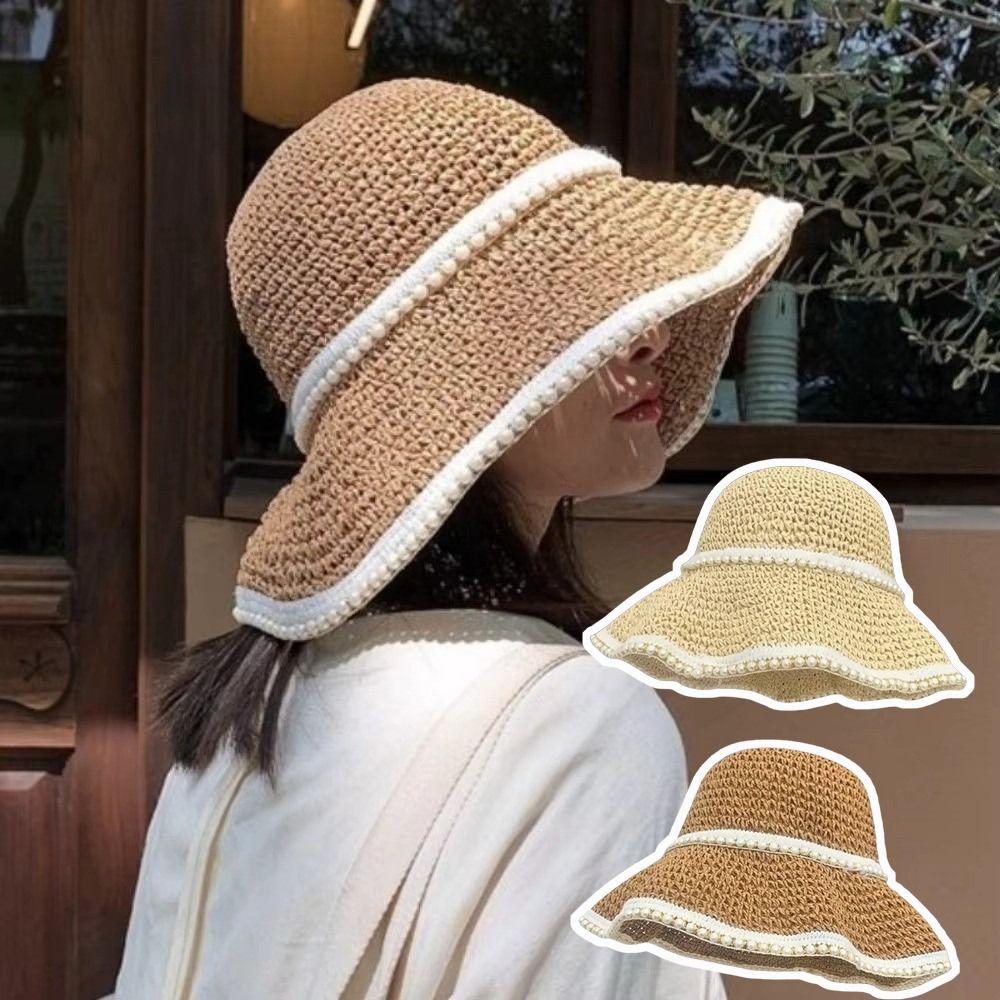 Breathable Straw Fisherman Hat Foldable Hollow Beach Cap Fashion Bucket Hat  for Spring Summer