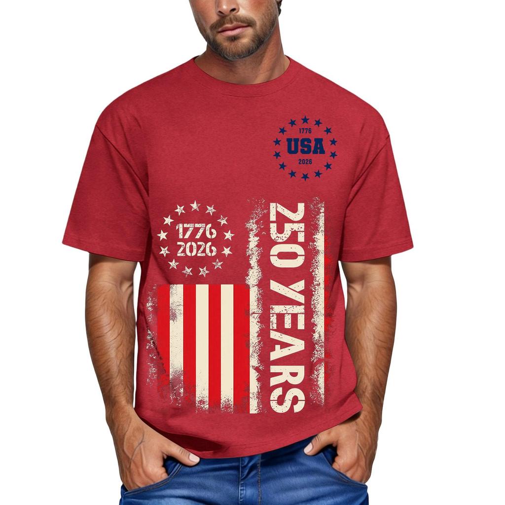 Herren lockeres und lässiges T-Shirt mit Flaggen-Buchstaben-Print, kurzärmeliges Oberteil