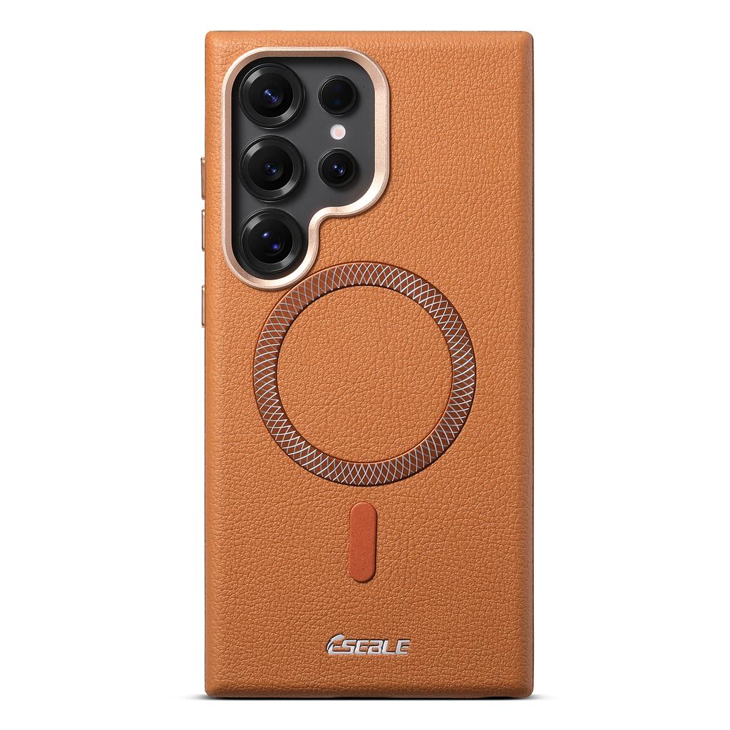Lychee Leather Pattern Case For Samsung Galaxy S25 S24 Ultra S25 Plus Magsafe Magnetic Wireless Charging Luxury Shockproof Cover