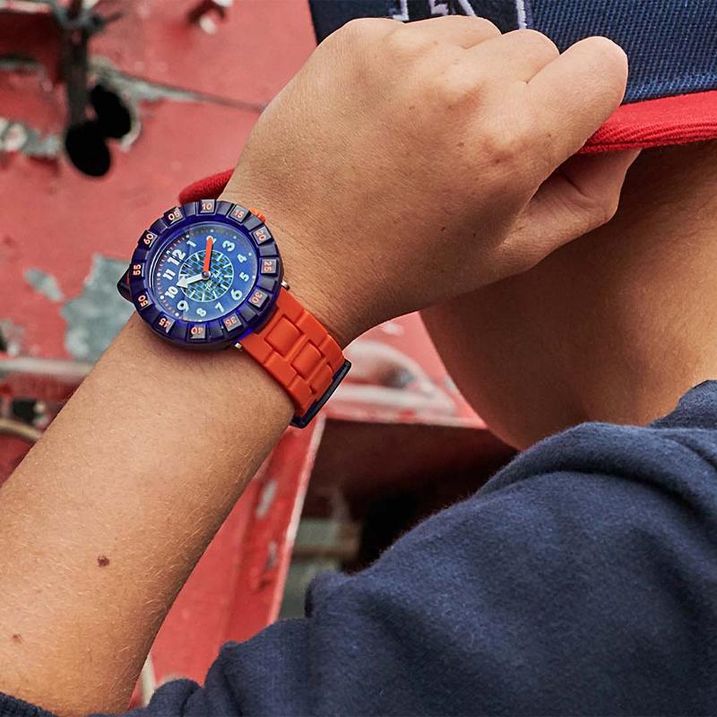 SWATCH Flik Flak Feifei series quartz movement 30 meters waterproof fashion watch Swiss watch 36.7mm blue dial plastic case silicone strap ZFCSP103