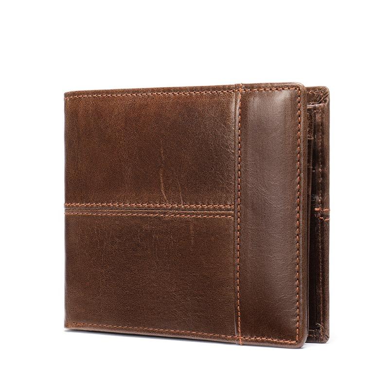 Men's Leather Short Wallet First Layer Cowhide Retro Leather Handbag Men's Anti-theft Card Bag