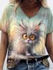 Neue Süße Katze Tier 3D Druck T-Shirts Mode Damen V-Ausschnitt Kurzarm T-Shirt Y2k Harajuku T-Shirts Lässige Oberteile Damenbekleidung