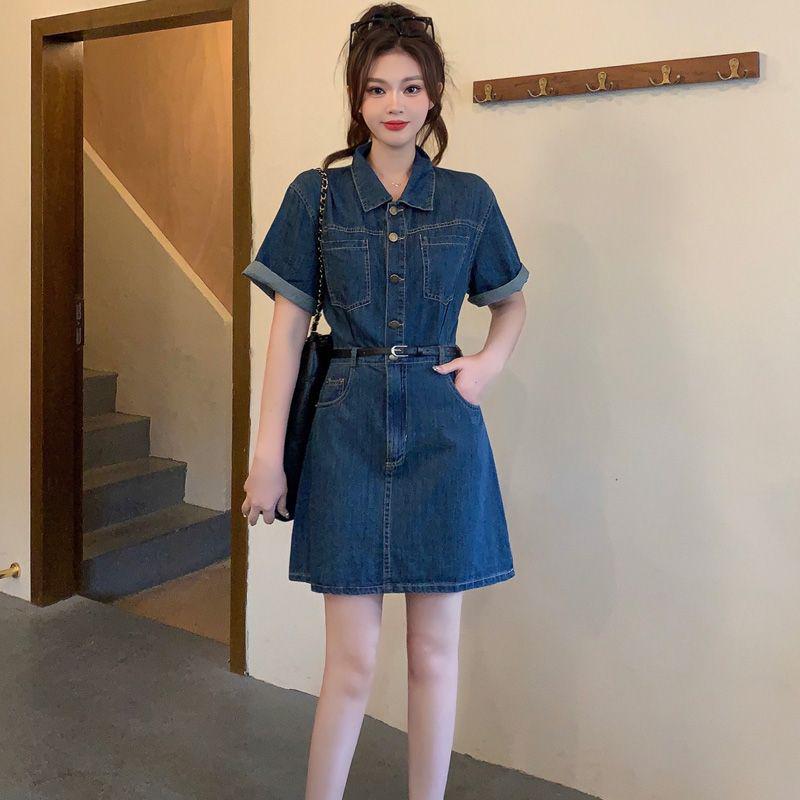 Plus Size Women's Denim Dress - 2026 Summer Slimming Skirt for Tummy Concealment