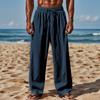 New cotton and linen loose men's large size loose solid color casual lace-up trousers