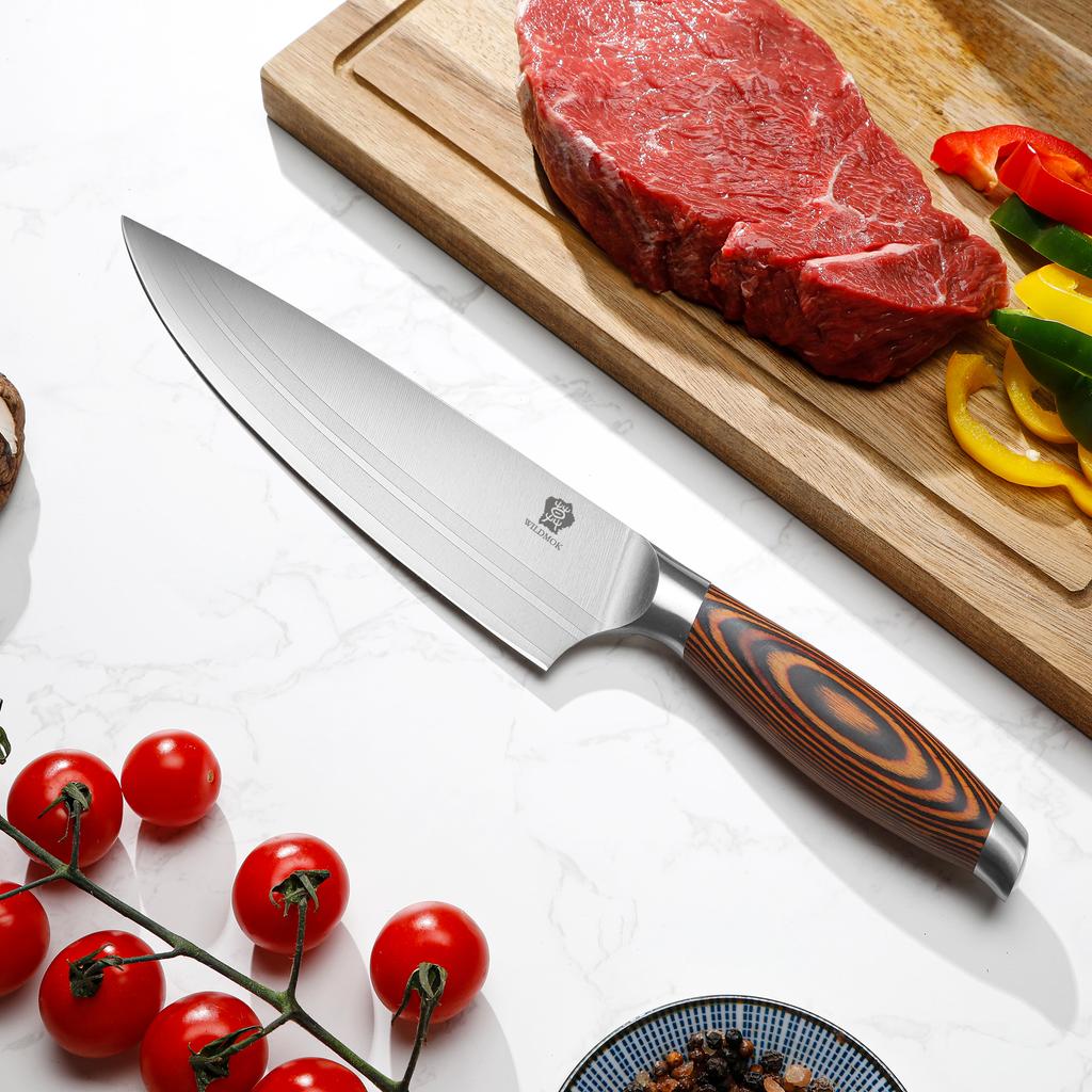 WILDMOK 8 Inch Stainless Steel Chef Knife Premium Quality Kitchen Tool for Slicing Premium Chef Knife for Kitchen Use