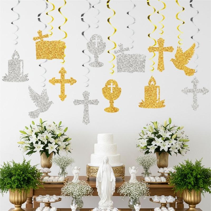 Spirals Hangings Suitable For Communion Handmade Crosses Doves Streamers Elegant Handmade Ceiling Decorations
