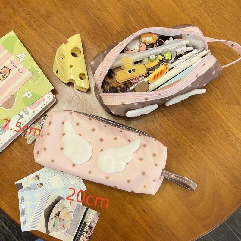 New Pink Cute Wings Design Pencil Case Large Capacity Strawberry Chocolate Star Pattern School Supply Organizer for Students