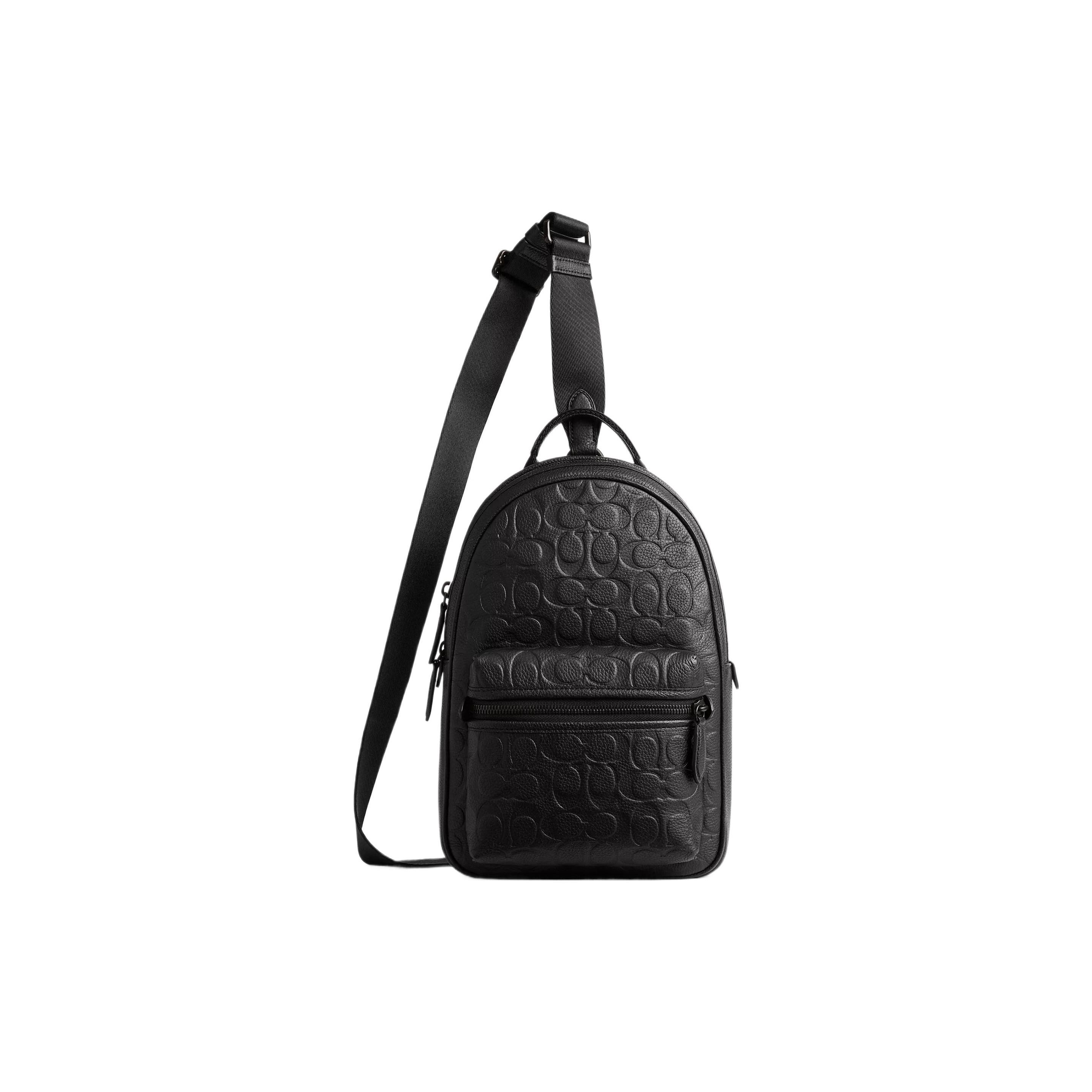 

Coach Charter 19 Embossed Classic Monogram Polished Pebble Leather Zip Closure Chest Bag Men Shoulder Bag Black CP116-BLK Basic Set (Bag+Dust Bag)