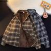 Autumn and Winter Plus Velvet Thick Warm Plaid Shirt Men's Long Sleeved Japanese Retro Loose Casual Shirt Jacket