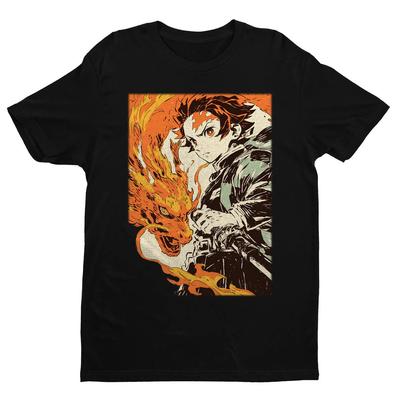 Anime Demon Slayer Tanjiro Kamado Schwarzes T-Shirt Größe S - 5XL Unisex T-Shirt