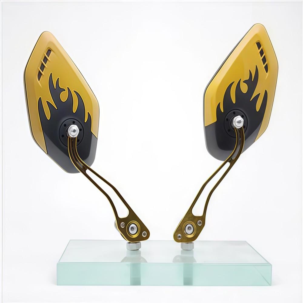 1Pair Universal Motocycle Rear View Adjustable Side Mirrors for Handlebars Aluminum Flame Pattern with 8mm/10mm Screws