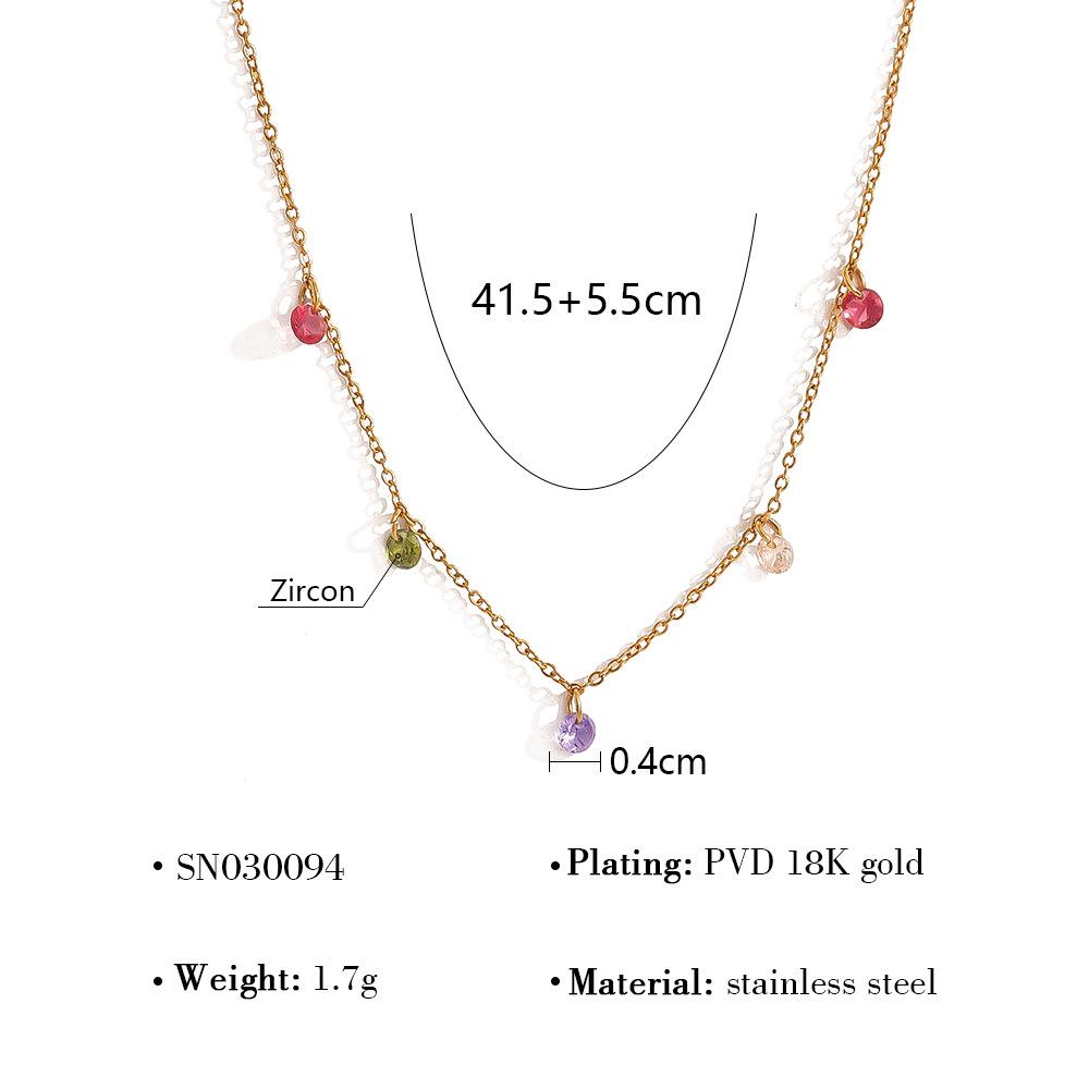 Colorful Zircon Round Pendant Necklace For Women Fade Resistant Versatile Spring Summer Collarbone Chain