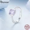 BAMOER 925 Sterling Silver Sparkling Square Gemstone Ring for Women White Gold Plated Pattern Ring Fine Jewelry Gift BSR573
