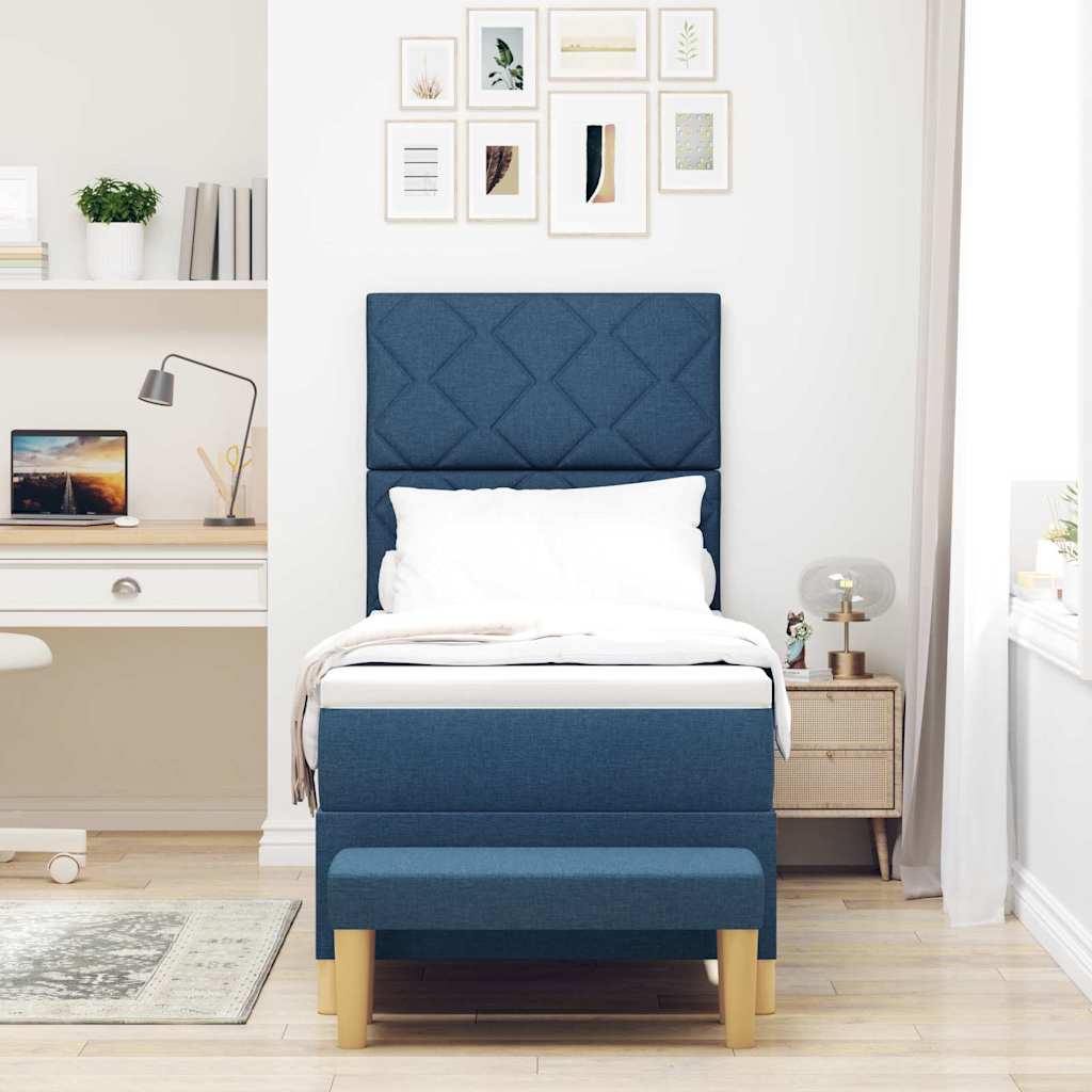 Box Spring Bed with Headboard Blue 200 x 80 cm Fabric