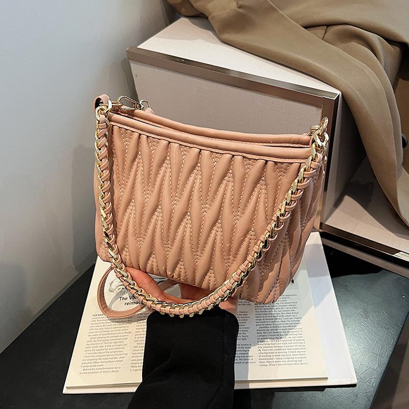 Summer high-end messenger small bag women's new pleated chain bucket bag shoulder handbag