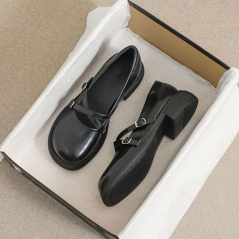 

French Chunky Heels Fashion Women Summer New Round Head Casual Mary Jane Shoes Ladies Leather Sandals De Mujer 35