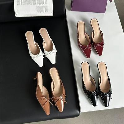2025 Autumn New Bag Head Half Slippers French Fairy Style Mary Jane Shoes Women with Skirt Low Heel Bow