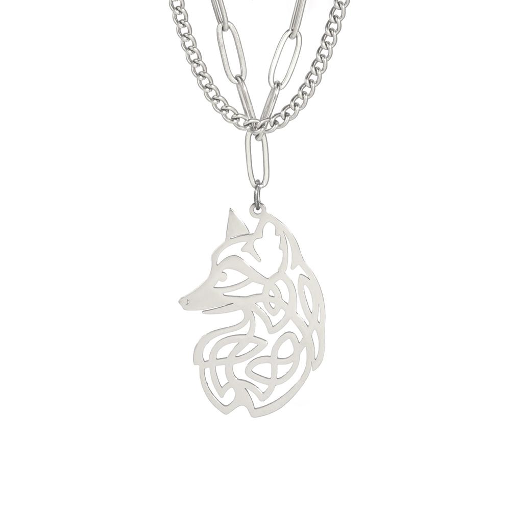 Vintage Celtics Knot Fox Pendant Necklace Viking Animal Loki Dragon Nordic Amulet Stainless Steel Jewelry Gift for Men Women