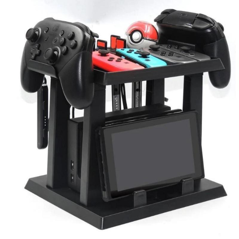 Multifunktionaler Aufbewahrungsständer, Switch Tower Halterung Dock Joy-Con Griff 2 Pro Controller 2 Joy-Con-Handgelenkschlaufen 4 Joy-Cons 12 Spielkarten und 2 Pokébälle