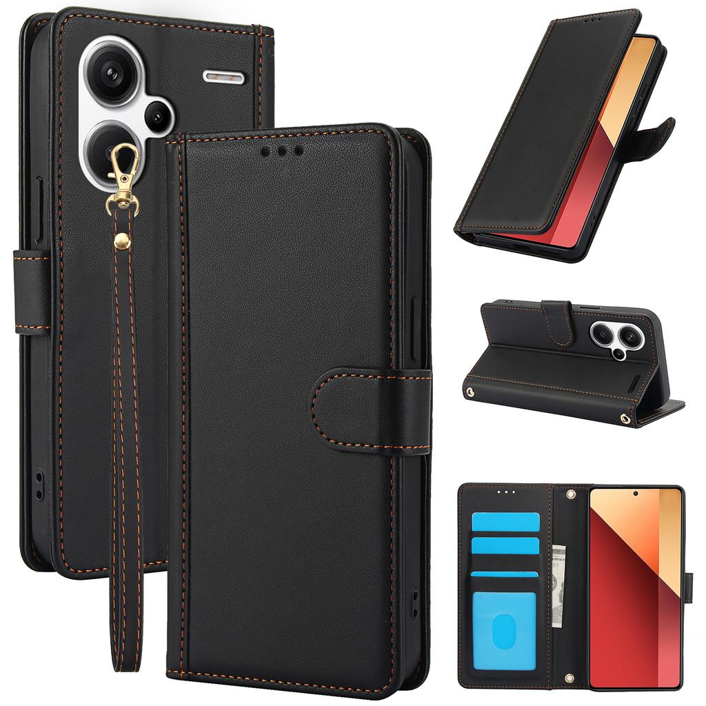 SY-003 For Xiaomi Redmi Note 13 Pro+ 5G Case PU Leather Stand View Phone Wallet Cover with Hand Strap