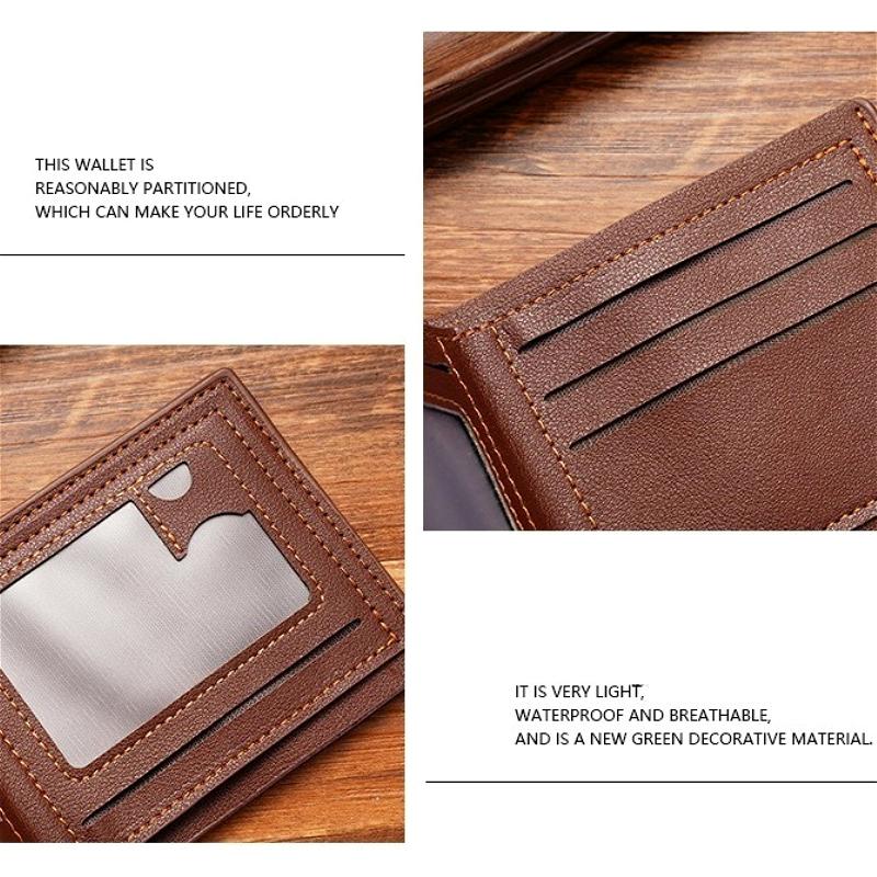 Men’s Leather Wallet Bifold Short Wallet Geometric Patchwork Design with ID Window Card Holder Slim Business Wallet