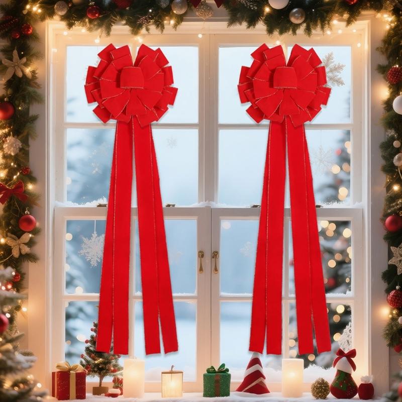 Big Soft Velvety Fabric Bowknot Christmas Tree Top Bowknot Ornament For Mantels Wedding Birthday Christmas Celebration