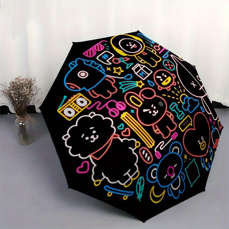 1pc BT21 Neon Lights Umbrella with Plastic Handle,Suitable for All Seasons Home Travel Outdoor UmbrellaM1115