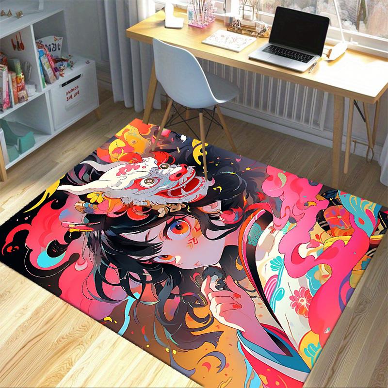 1pc Anime Dragon Mask Office Carpet Non Slip Rug with Cartoon Design, Perfect for Home Decor, Living Room, Bedroom, Game Room & Dormitory, Ideal